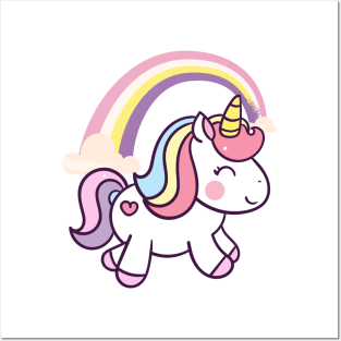 Cute Unicorn With Rainbows Posters and Art